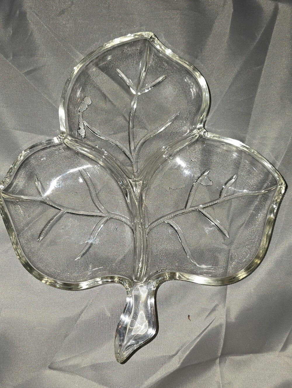 Vintage Hazel Atlas Pressed Glass Leaf Dish Nut Candy MCM Mid-Century Modern VTG